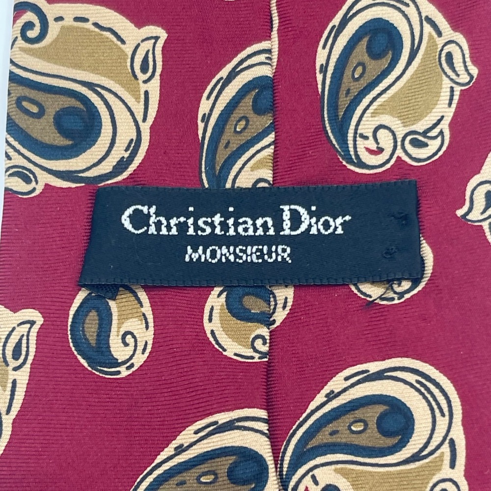 Christian Dior Monsieur Necktie Mens Burgundy Red Paisley Silk 3.75"x57" - Picture 8 of 11